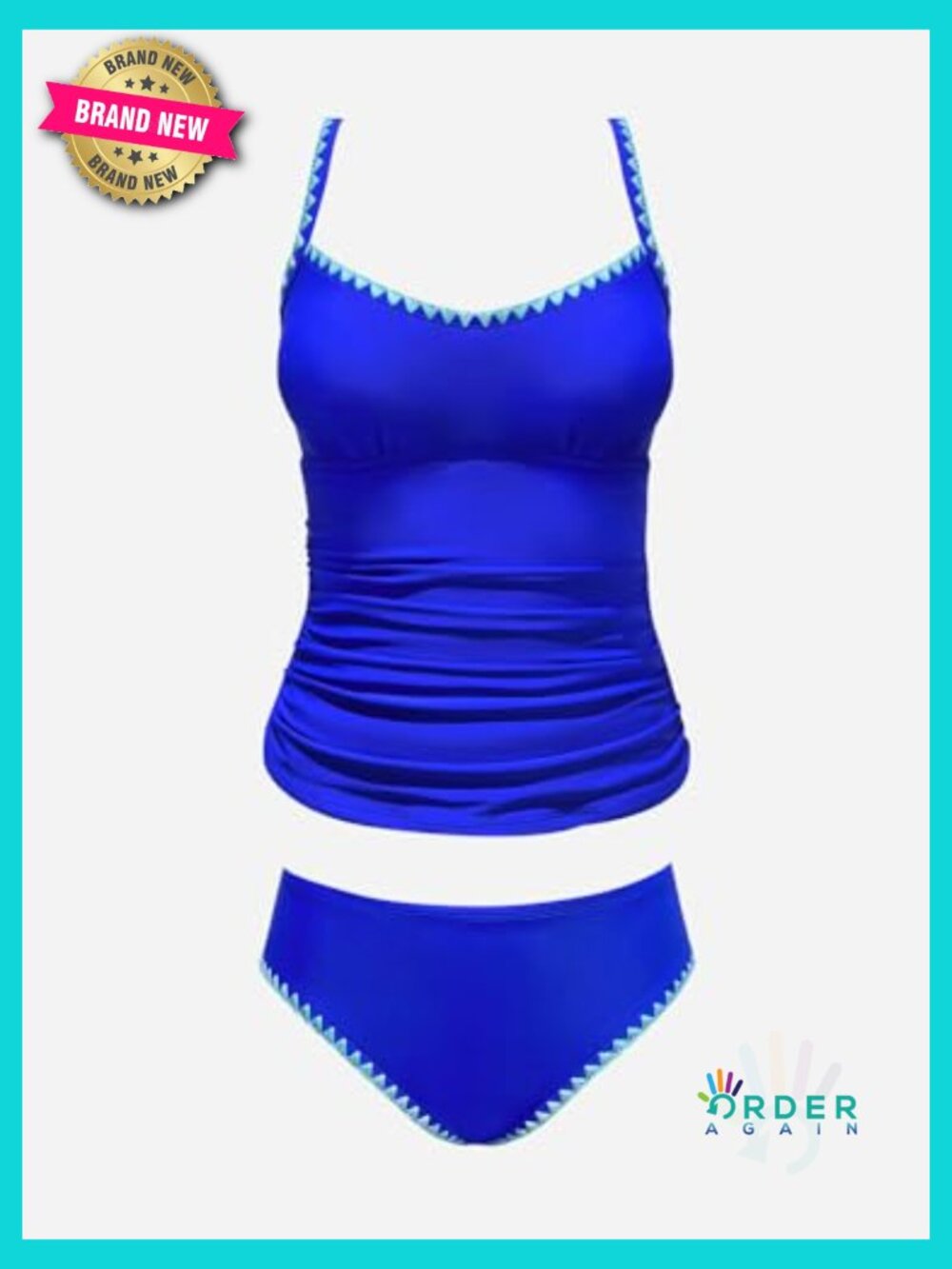 Tankini Set Two Piece Swimsuit Scoop Neck Tummy Control Adjustable Straps Shell - Picture 5 of 7